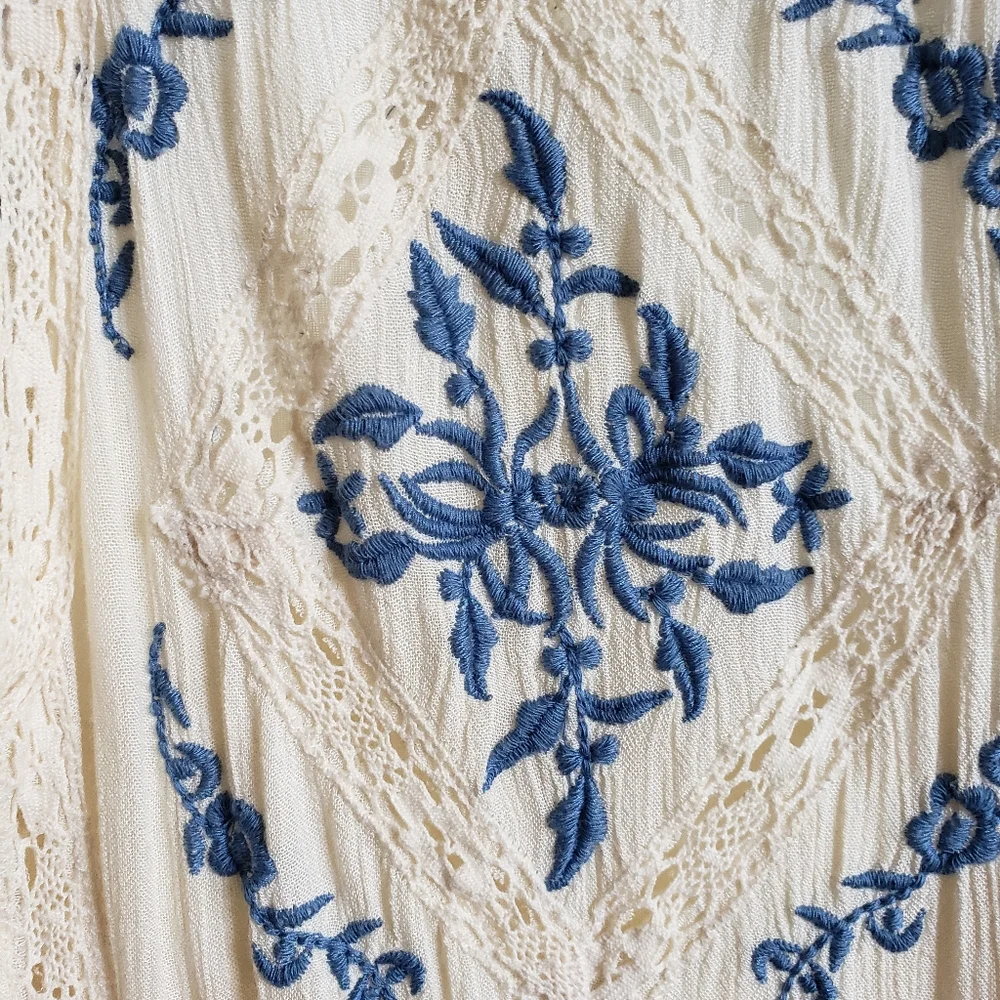 Free People White Boho Cottagecore Summer Lace Cotton Midi Dress - Picture 6 of 7